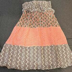 OndadeMar Boho Twee Strapless Cotton Mini Dress Floral Geometric Ruffle Size S